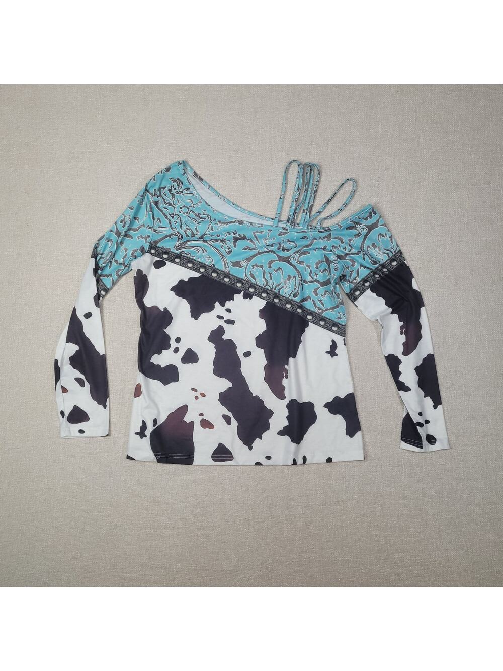 Womens Cow Print Long Sleeve Blouse Size XL